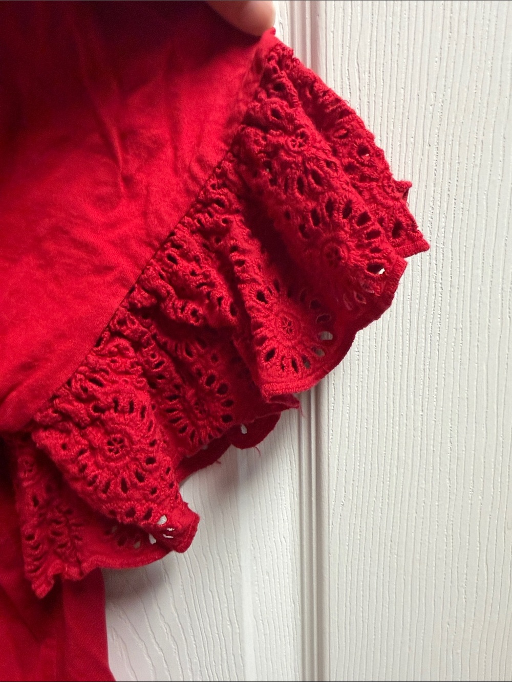 Kim Rogers Red Short Sleeve Tee with Crochet Sleeve Detail - Picture 6 of 9